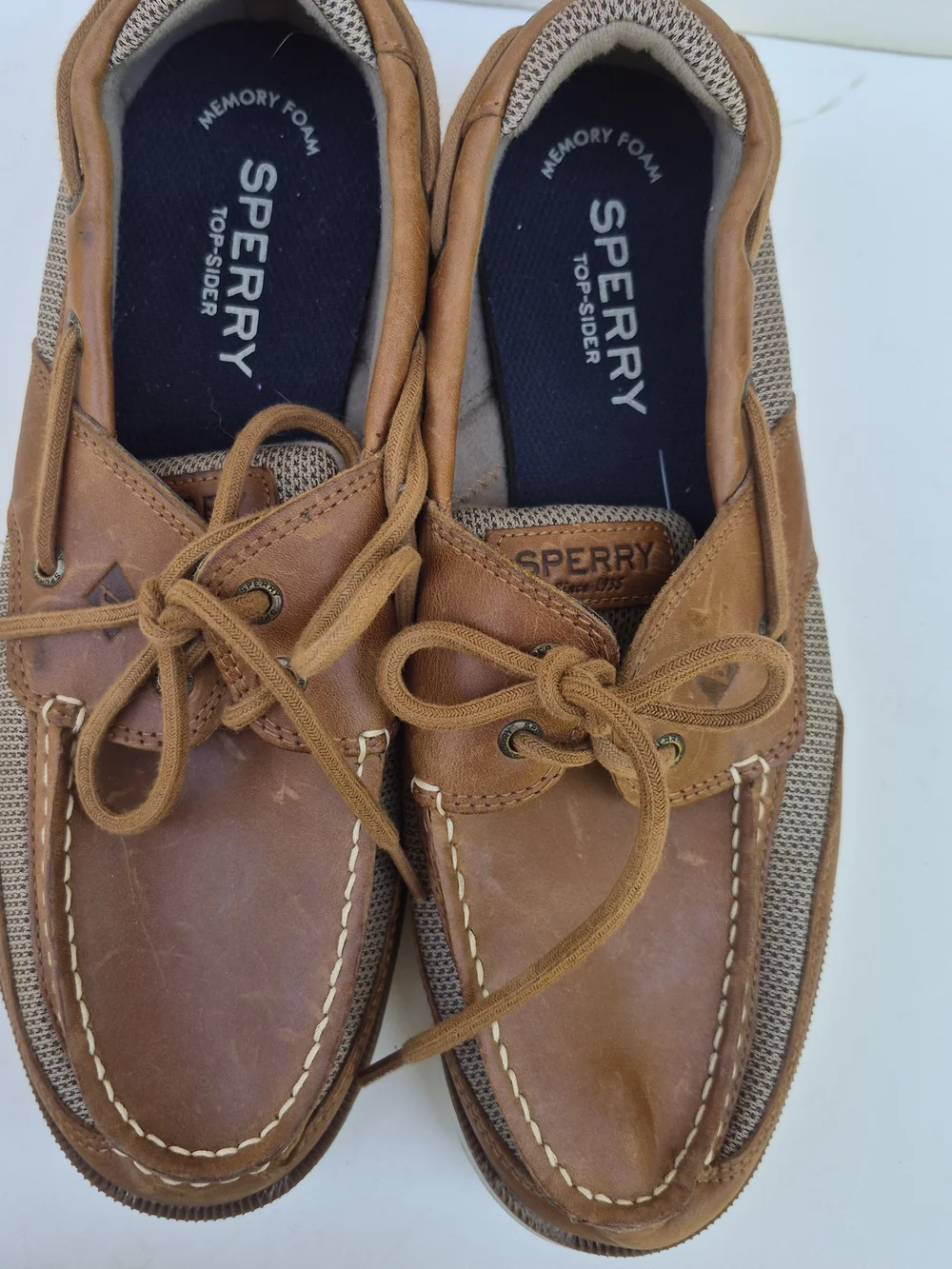 Sperry Men’s Tan Brown Leather & Canvas Boat Shoes